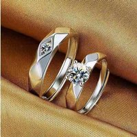 Couple Rings With White Gold Plated Edges, Wedding Rings For Men And Women, Korean Version, Simulated Diamond Rings, Valentine's Day Gift