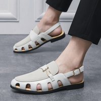 Large Size Fisherman Leather British Summer Breathable Hollow Out Men’s Shoes Buckle Formal Sandals
