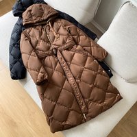 Women's Clothing Down jacket mid length hooded diamond belt high 90 white duck down loose Down Coat