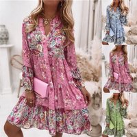 long sleeved V neck temperament large dress