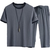 Ice Silk Suit Loose Casual Sports Complete Set Short Sleeved T Shirt Cropped Shorts Two Piece Suit