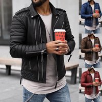 Winter Faux Leather Jacket Zip Up Collar Stylish Bomber Coat Casual Wear Lightweight & Warm S XXXXXL