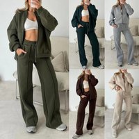 Clothing Fashion Casual Suit Solid Long Sleeved Sweatshirt Zipper Trousers Two Piece Suit