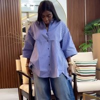 K Fashion Striped Long Sleeve Shirt Loose Slimming Long Sleeve Top