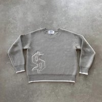 European And American Leisure Street Autumn And Winter Loose Knitted Sweater Personality Symbol Round Neck Warm Embroidered Pattern Top