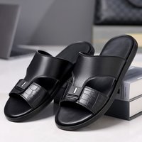 Summer 2025 Men’s New Fashionable Trendy Leather One Word Anti Slip Sandals In Large Size