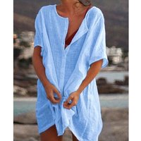 Women's Clothing Shirts Multi Color Multi Size Medium Long Loose Solid Color Short Sleeved Shirts