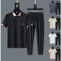 Clothing Summer Ice Silk Breathable Casual Sports Suit Slim Fit Fashion Round Neck Short Sleeve Polo Shirt Stretch Quick Drying Pants