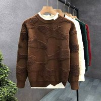  Fashion Embroidered Sweater Loose Fit Crew Neck Long Sleeve Knit Top Winter 