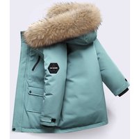 Boys Cotton Coat Winter New Children's Large And Medium Sized Children's Solid Color Large Fur Collar Down Cotton Thickened Cotton Coat