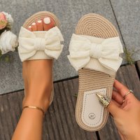 Women's Shoes Summer New Indoor Leisure And Comfortable Home Light Slippers Linen Bow Flip Flops Flat Non Slip Sandals