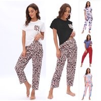 Sleepwears Home wear pajamas two piece short sleeve trousers leopard print tie dye
