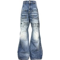 DETW Vintage Washed Jeans – Retro Distressed Denim Studded Details & Subtle Flare High Street Fashion 