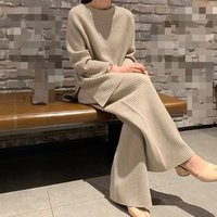 2023 Autumn Winter Fashion Westernization Age Reducing Two Piece Trouser Set Knitted Sweater Wide