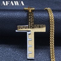Cross Christian Church Prayer Necklace Men Stainless Steel Gold Color Bible Amulet Necklaces Jewelry colar masculino
