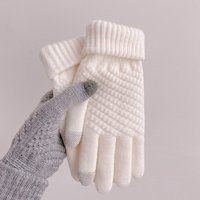 Winter pineapple style cashmere full finger touch screen knitted warm jacquard fashion plus velvet thickened wool gloves