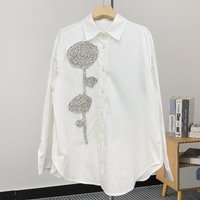 Luxury Beaded Long Sleeve Blouse – Elegant Floral Diamond Button Shirt 