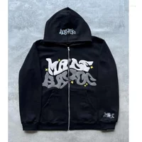 Hoodies Retro Letter Printed American High Street Zip Up Oversized Sweatshirts Hip Hop Long Sleeve Jacket Coats