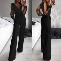 Women’s Clothing e commerce clothing mesh powder splicing jumpsuit