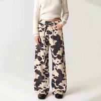 Women’s Clothing Retro Cow Pattern Washed Jeans Old Vintage Loose Straight Pants