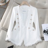 Women's Clothing Elegant French-Inspired Women's Blazer With V-Neck & Double Breasted Buttons - Tweed Jacket For Office & Evening Wear
