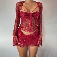 Clothing fashion slim sexy long sleeved woolen short skirt exposed navel T shirt split short four piece set