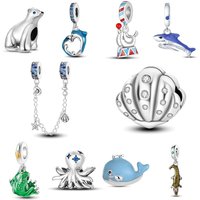 Women's Jewelry Ocean Style Dolphin Whale Pendant Beads Copper Plated 925 Silver DIY Beads Bracelet Necklace