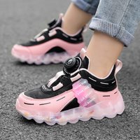 s shoes Leather sneakers Big rotating button mesh breathable running shoes