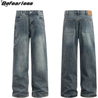 Clothing Retro Washed Old Loose Straight Jeans Trendy Wide Leg Casual Baggy Couple Trousers