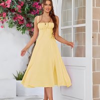 Women's Clothing Thin Waist Fishbone Shaped Slit Drawstring Lace Up Chest Suspender Dress