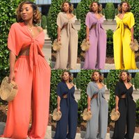 sexy lace up deep V wide leg pants two piece nightclub outfit