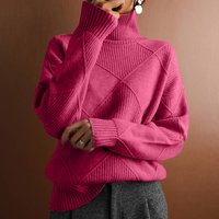Women's Loose High Neck Knitted Sweater - Soft Acrylic Pullover, Warm Winter Casual Top, Versatile Solid Color Fashion For Everyday Wear