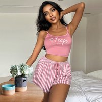 Women's Sleepwears Suspender Shorts Two Piece Suit Letter Print Backless Pure Striped Drawstring Home Clothes Suit