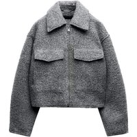 Clothing long sleeved lapel loose large pocket woolen short jacket
