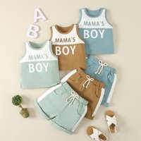 Mother & Kids Children's clothing from one batch 2024 infant and toddler summer sleeveless letter print splicing casual boy small suit