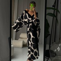 Women's clothing satin pajamas for women spring large size three-quarter sleeves cool nightgown bathrobe home wear for women