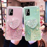 Bling Glitter Heart Love Phone holder Case Samsung Galaxy A51 A71 A01 A11 A21 A21S A31 A41 A81 A91 M31 M51 Silicone Cover
