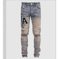 Clothing High Street Fashion Trend Jeans Slim Fit Elastic Patch Print Design Foreign Trade Wholesale Jeans