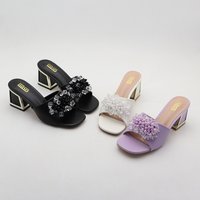 MS Summer Sandals Elegant Beaded Square Toe High Heels Parties & Casual Wear 