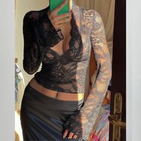 European American Cross Border Autumn Pure Desire Style Hot Sexy Deep V Slim All Match Long Sleeved Lace Top Female 11515