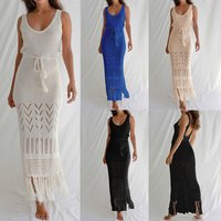  Sexy Backless Knitted Beach Cover Up Dress Long Hollow Out Bikini Wrap Resort Holiday Wear