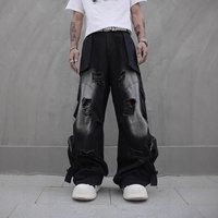 Clothing Vibe Street Hip Hop Overalls Hip Hop Jeans Straight Wasteland High Street Pocket Mopping Pants