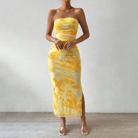 Women’s Clothing TK Mesh Printed Dress New High Waist Slim Slit Tube Top Hip Skirt