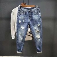 Men's Clothing 2024 New Ripped Jeans Men's Slim Fit Skinny Nine-Point Trendy Brand Spring New Light Color Korean Style Trendy Casual Men's Pants