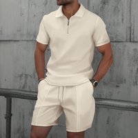 Waffle Fashion Set Short Half Zip Casual Trendy Suit Spring Summer Autumn Elegant Basic Polyester Regular Fit