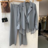 Women's Clothing High grade sun proof suit in summer chiffon splicing two piece jacket, high waist wide leg trousers, two piece suit