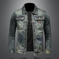 Clothing High End Distressed Lapel Retro Denim Jacket Slim Fit Handsome Versatile Jacket