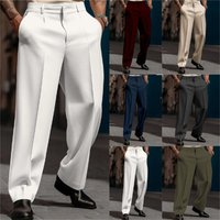 Men's Formal Straight Leg Trousers Cross Border Comfortable Breathable Outdoor Everyday Fashion Dress Slanted Pocket Solid Color