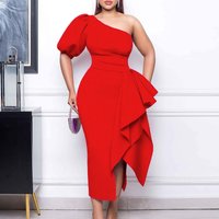 clothing oblique collar slit ruffled dress skirt sexy