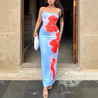 Women's Clothing New Sexy Hot Girl Tube Top Print Hip Slit Dress